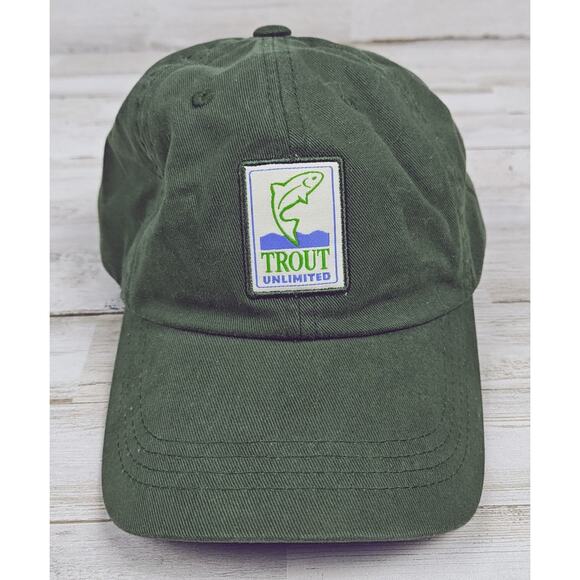 TROUT UNLIMITED Adjustable Green Ball Cap/Hat Hook And Loop - Picture 1 of 5